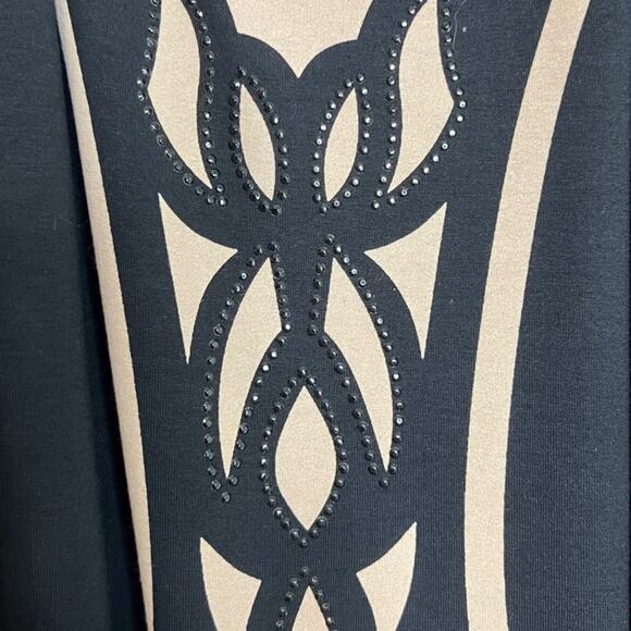 Ulla Popken Womens Tunic Top 20/22 Black Beige Geometric Studded 3/4 Sleeve - Picture 3 of 7
